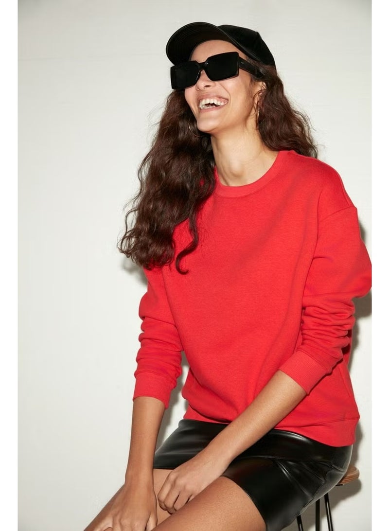 GRIMELANGE Susana Women's Crew Neck Polar Fleece Oversize Fit Basic Red Sweatshirt - Image 1
